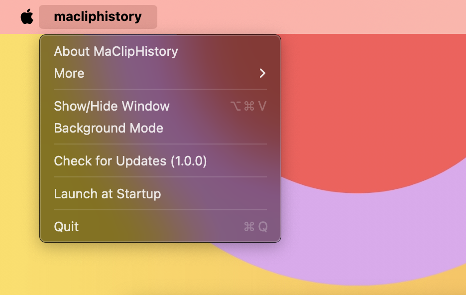 MaClipHistory main menu