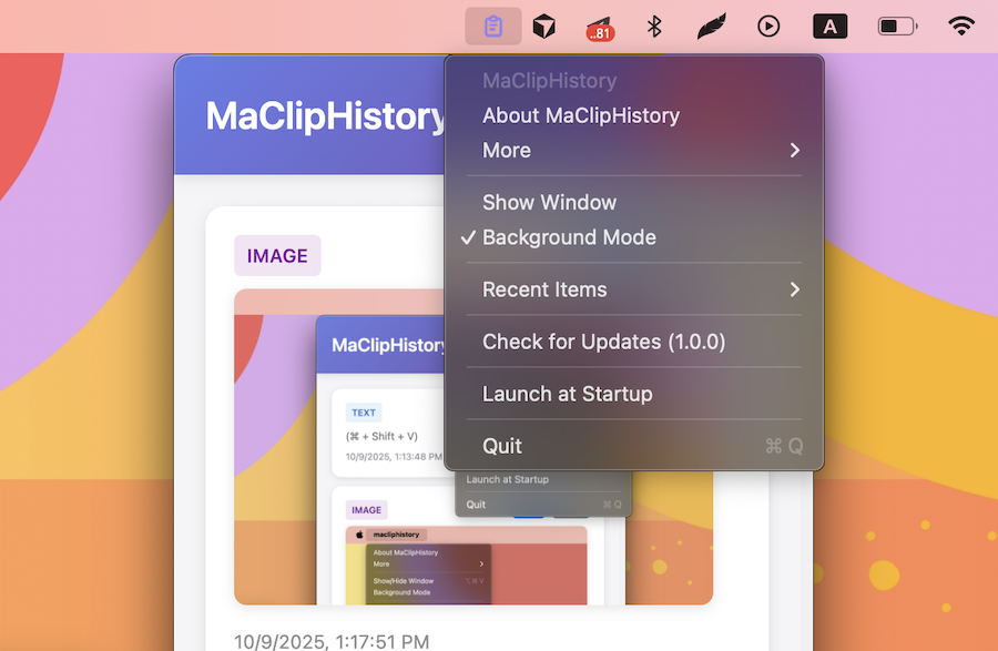 MaClipHistory tray menu